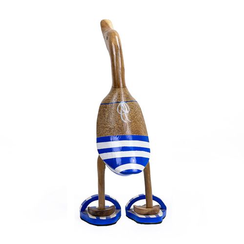 Statuette Décorative 40 Cm Canard Bleu Blanc Rayé En Teck – Dafly