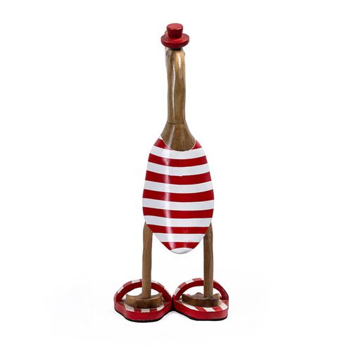 Statuette Décorative 40 Cm Canard Rouge Blanc Rayé En Teck – Dafly