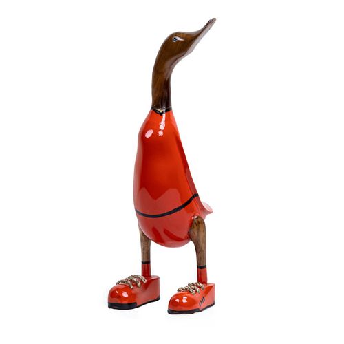 Statuette Décorative 40 Cm Canard Maillot Rouge Bois De Teck – Dafly