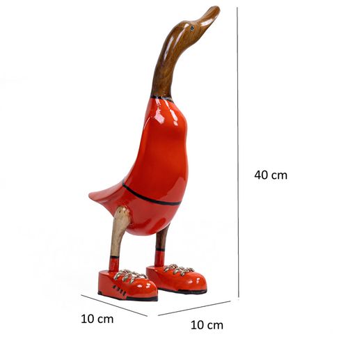 Statuette Décorative 40 Cm Canard Maillot Rouge Bois De Teck – Dafly