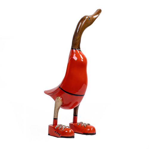 Statuette Décorative 40 Cm Canard Maillot Rouge Bois De Teck – Dafly
