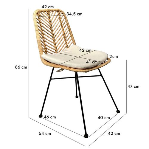 Lot 2 Chaises En Rotin Naturel Tressé Et Pieds Métal Noir – Kandy 2