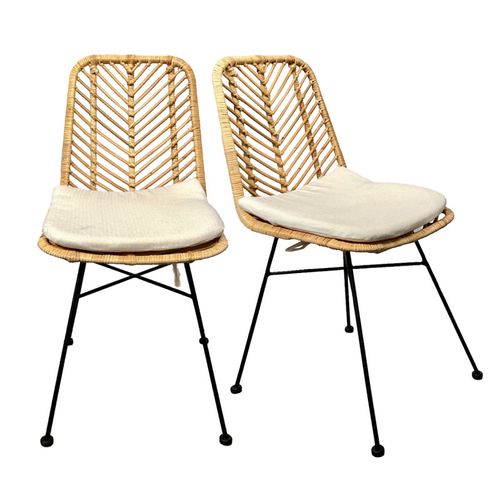 Lot 2 Chaises En Rotin Naturel Tressé Et Pieds Métal Noir – Kandy 2
