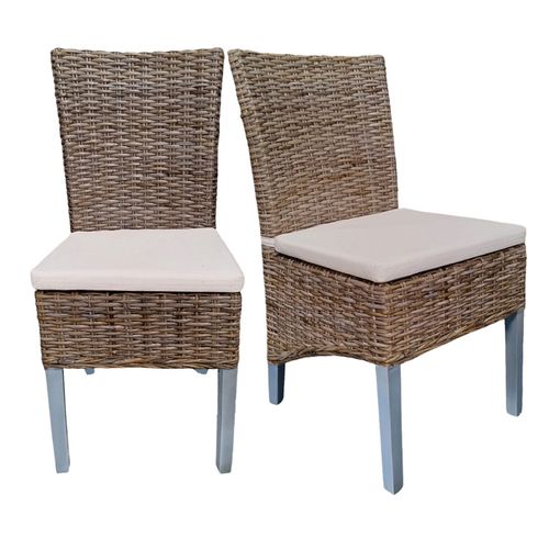 Lot 2 Chaises En Kubu Tressé Et Pieds Bois Gris Clair – Bora Bora 2
