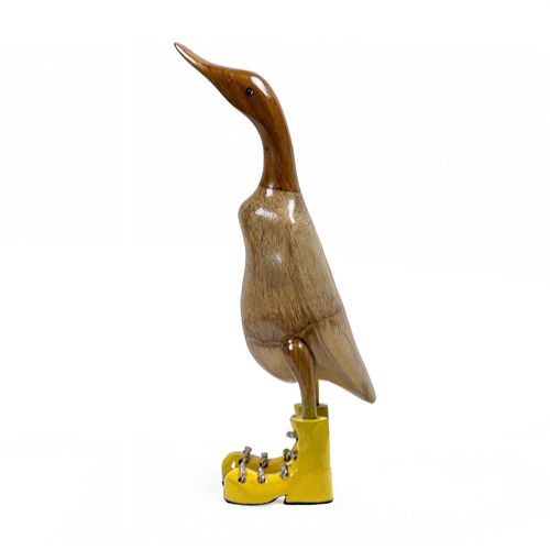 Statuette Décorative H. 40 Cm Canard Bottes Jaunes En Bois De Teck – Dafly