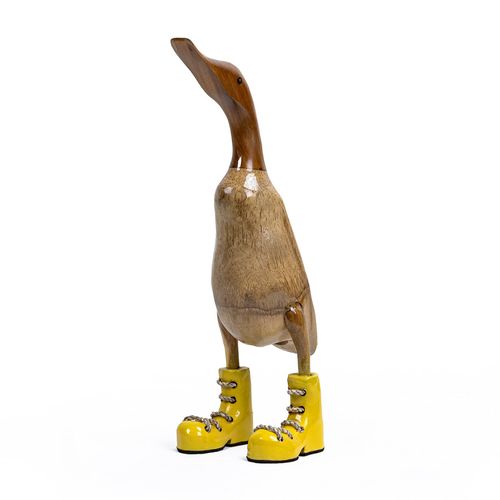 Statuette Décorative H. 40 Cm Canard Bottes Jaunes En Bois De Teck – Dafly