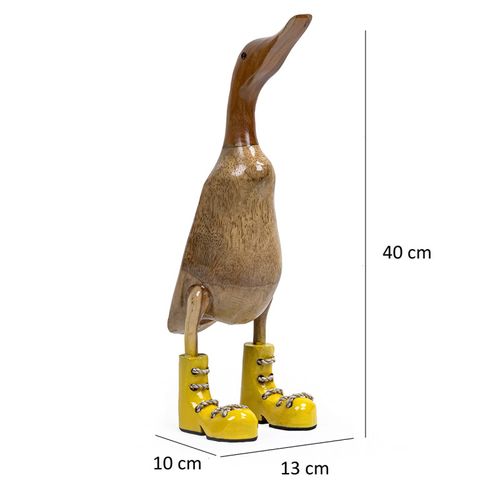 Statuette Décorative H. 40 Cm Canard Bottes Jaunes En Bois De Teck – Dafly