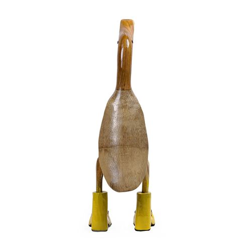 Statuette Décorative H. 40 Cm Canard Bottes Jaunes En Bois De Teck – Dafly