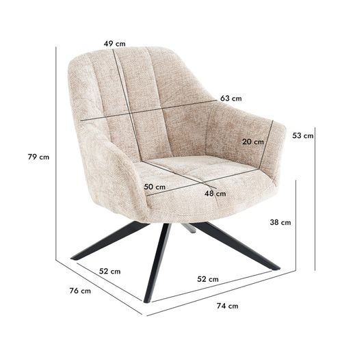 Fauteuil Rotatif 360° Et Repose-pied Tissu Beige Pieds Métal – Gillian