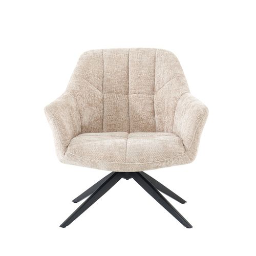Fauteuil Rotatif 360° Et Repose-pied Tissu Beige Pieds Métal – Gillian