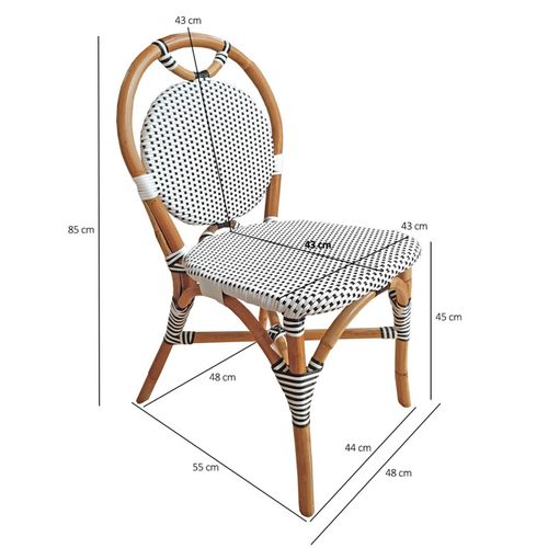 Lot 2 Chaises Bistrot En Rotin Naturel Cannage Noir Et Blanc - Pigalle