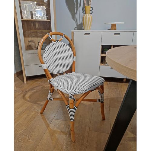 Lot 2 Chaises Bistrot En Rotin Naturel Cannage Noir Et Blanc - Pigalle