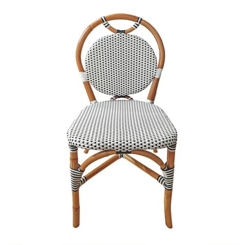Lot 2 Chaises Bistrot En Rotin Naturel Cannage Noir Et Blanc - Pigalle