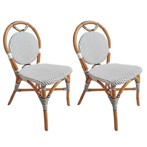 Lot 2 Chaises Bistrot En Rotin Naturel Cannage Noir Et Blanc - Pigalle