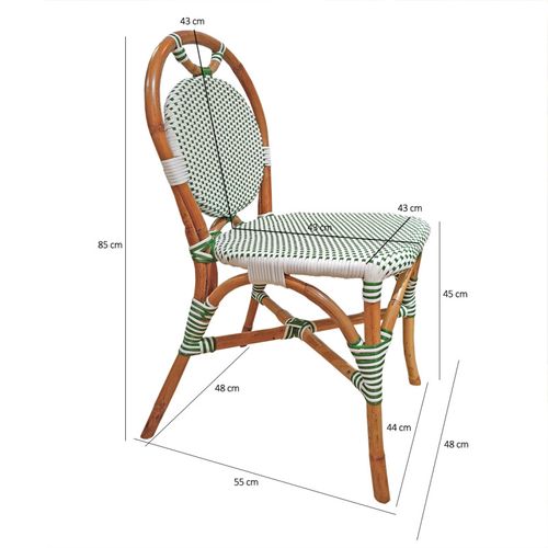 Lot 2 Chaises Bistrot En Rotin Naturel Cannage Vert Et Blanc - Pigalle