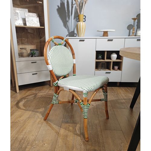 Lot 2 Chaises Bistrot En Rotin Naturel Cannage Vert Et Blanc - Pigalle