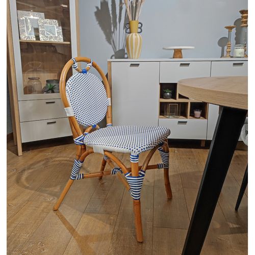 Lot 2 Chaises Bistrot En Rotin Naturel Cannage Bleu Et Blanc - Pigalle