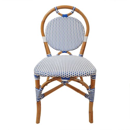 Lot 2 Chaises Bistrot En Rotin Naturel Cannage Bleu Et Blanc - Pigalle