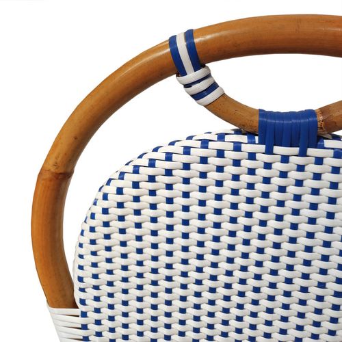 Lot 2 Chaises Bistrot En Rotin Naturel Cannage Bleu Et Blanc - Pigalle