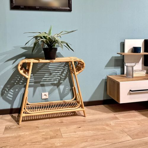 Console 80 Cm Forme Trapèze Arrondi En Rotin Naturel Tressé – Hazel