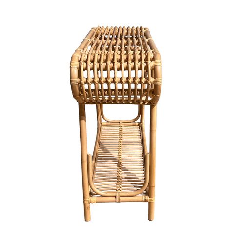 Console 80 Cm Forme Trapèze Arrondi En Rotin Naturel Tressé – Hazel
