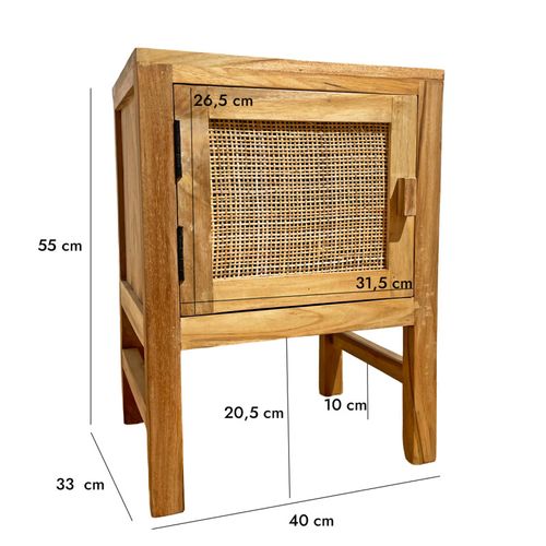 Table De Chevet 1 Porte En Teck Massif Et Cannage Rotin – Camilo