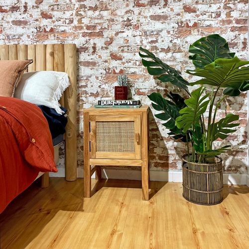 Table De Chevet 1 Porte En Teck Massif Et Cannage Rotin – Camilo