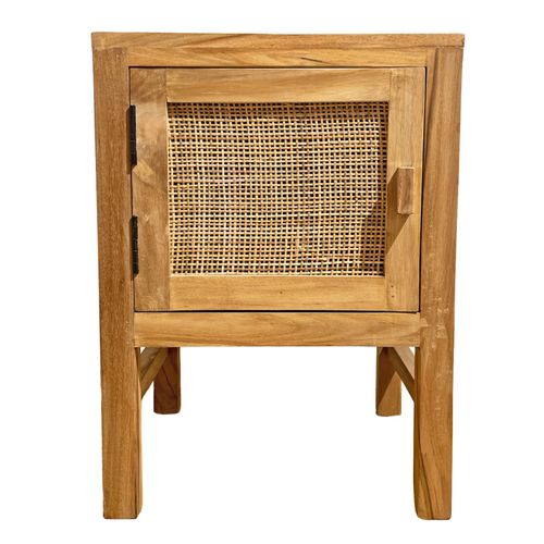 Table De Chevet 1 Porte En Teck Massif Et Cannage Rotin – Camilo