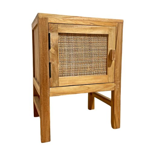 Table De Chevet 1 Porte En Teck Massif Et Cannage Rotin – Camilo