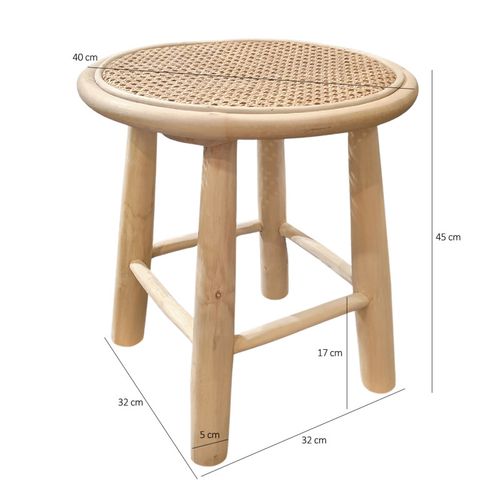 Table D'appoint Ronde 40 Cm En Bois De Teck Et Cannage Rotin - Bruno