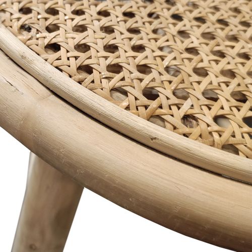 Table D'appoint Ronde 40 Cm En Bois De Teck Et Cannage Rotin - Bruno