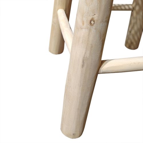 Table D'appoint Ronde 40 Cm En Bois De Teck Et Cannage Rotin - Bruno