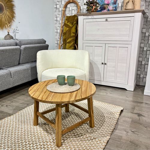 Table Basse Ronde 70 Cm En Bois De Teck Massif – Sylvia