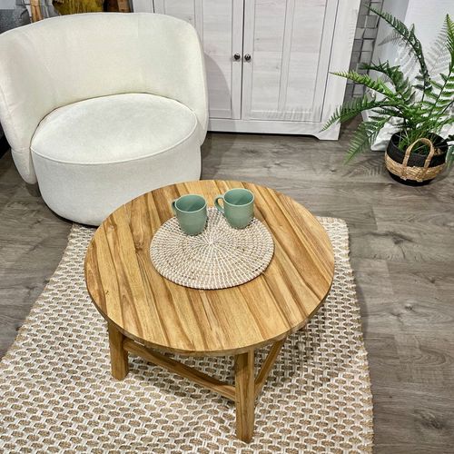 Table Basse Ronde 70 Cm En Bois De Teck Massif – Sylvia