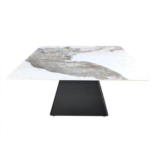 Table Basse Carrée Céramique Marbrée Beige Pied Trapèze - Oswald