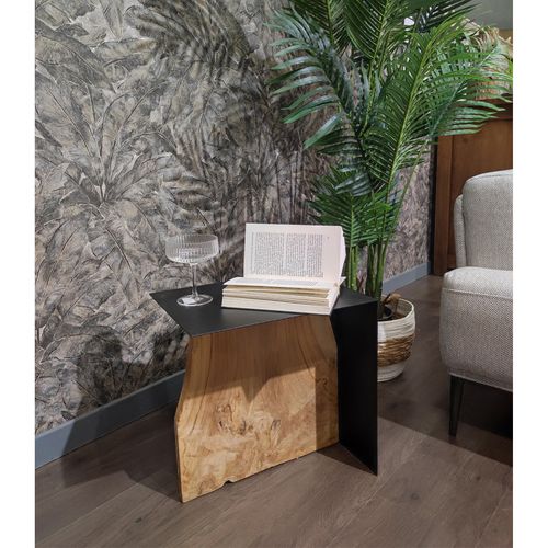 Petite Table Basse En Métal Noir Mat Et Bois De Teck Massif - Ontari