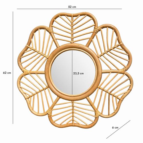 Miroir Mural D. 62 Cm Rond Forme Fleur En Rotin Tressé – Hazel