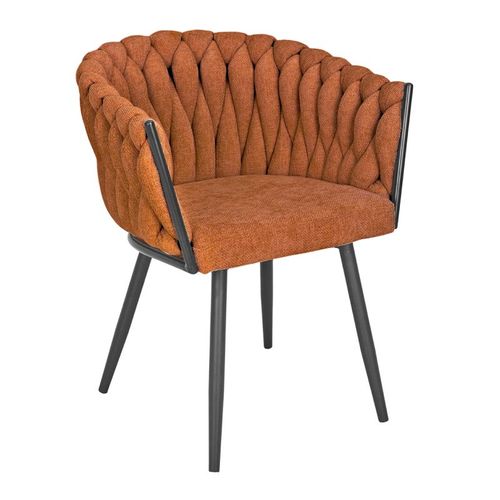 Chaise En Tissu Maille Tressé Terracotta Pieds Métal Noir – Bowi 2