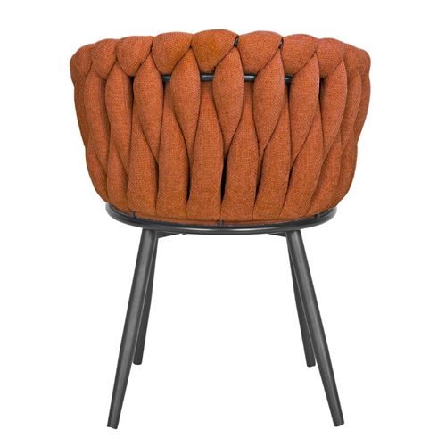 Chaise En Tissu Maille Tressé Terracotta Pieds Métal Noir – Bowi 2
