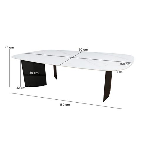 Table Basse 150 Cm Céramique Blanc Marbré Et Pieds Métal – Opaline