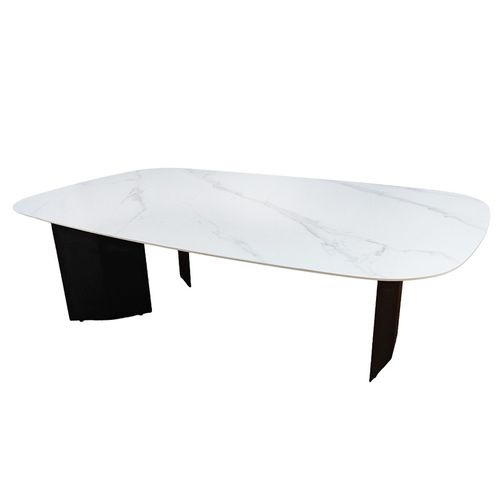 Table Basse 150 Cm Céramique Blanc Marbré Et Pieds Métal – Opaline