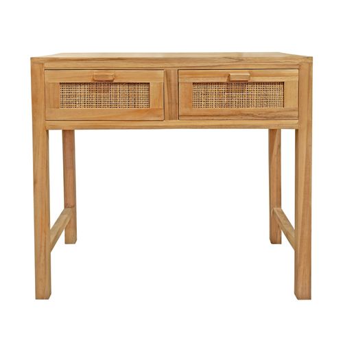 Console L. 80 Cm En Teck Massif 2 Tiroirs Cannage En Rotin - Camilo
