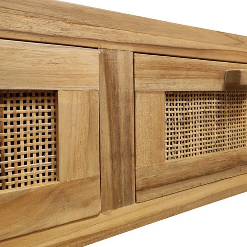 Console L. 80 Cm En Teck Massif 2 Tiroirs Cannage En Rotin - Camilo