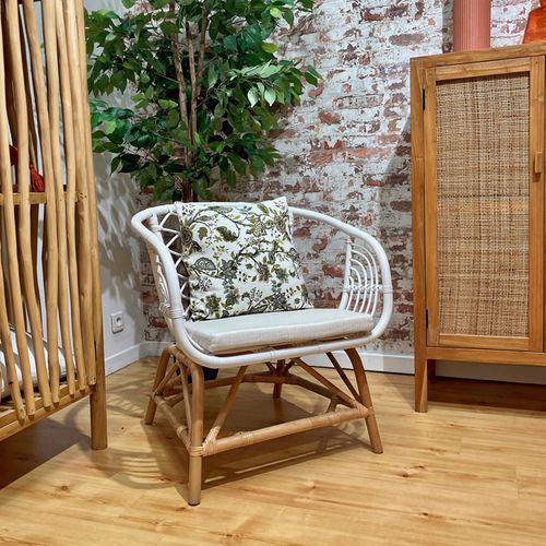 Fauteuil Arrondi En Rotin Tressé Blanc Et Couleur Naturelle – Viola