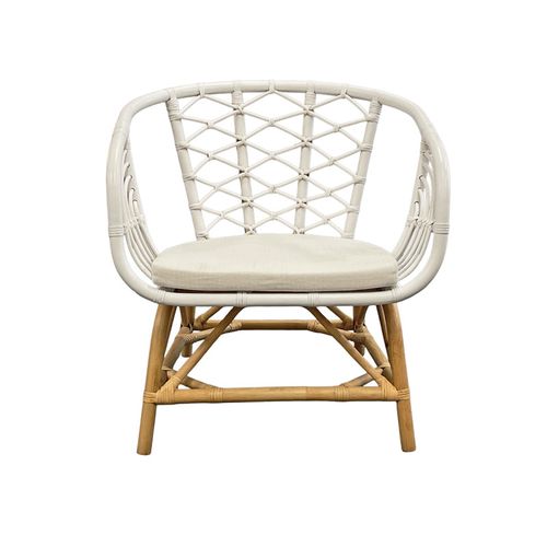 Fauteuil Arrondi En Rotin Tressé Blanc Et Couleur Naturelle – Viola