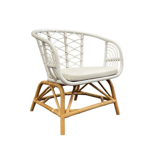 Fauteuil Arrondi En Rotin Tressé Blanc Et Couleur Naturelle – Viola