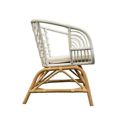 Fauteuil Arrondi En Rotin Tressé Blanc Et Couleur Naturelle – Viola