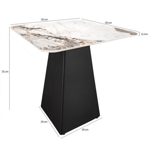 Table D'appoint Carrée Céramique Marbré Beige Pied Trapèze - Oswald