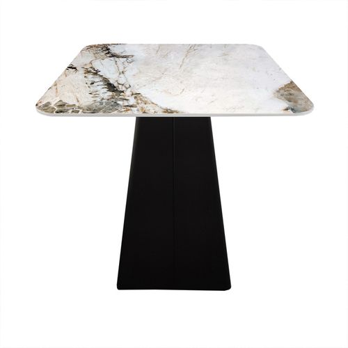 Table D'appoint Carrée Céramique Marbré Beige Pied Trapèze - Oswald