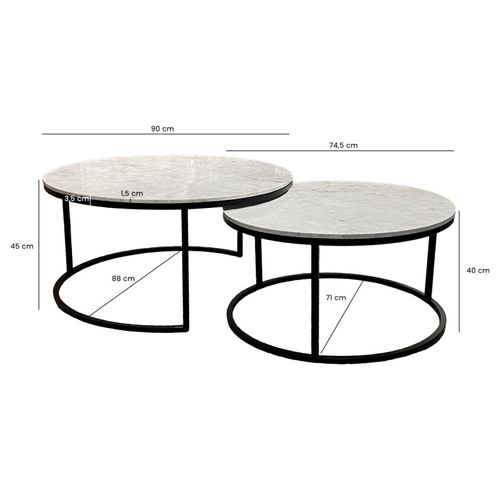 Tables Basses Gigognes Rondes Marbre Blanc Pied Métal Noir – Oxa